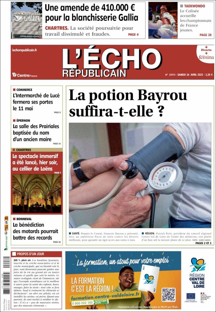 Portada de L'Echo Républicain (Francia)