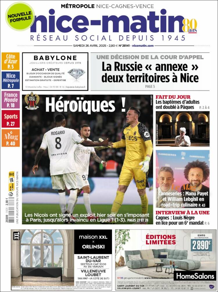 Portada de Nice-Matin (Francia)