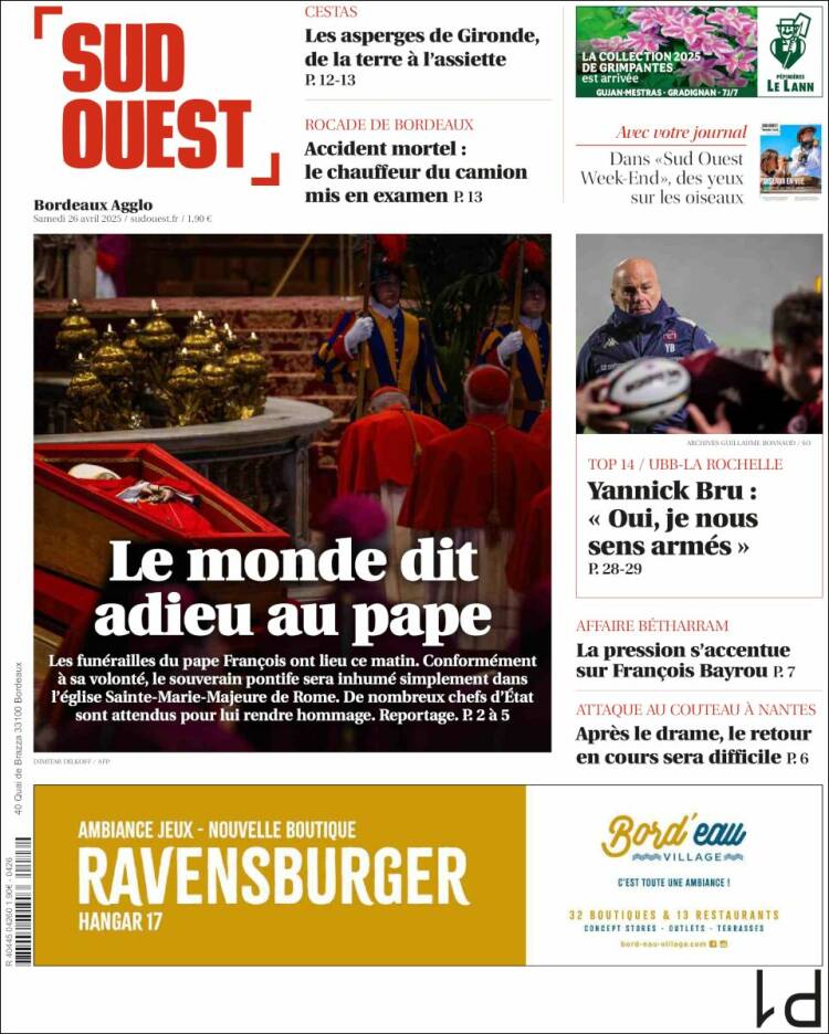 Portada de Sud Ouest (Francia)