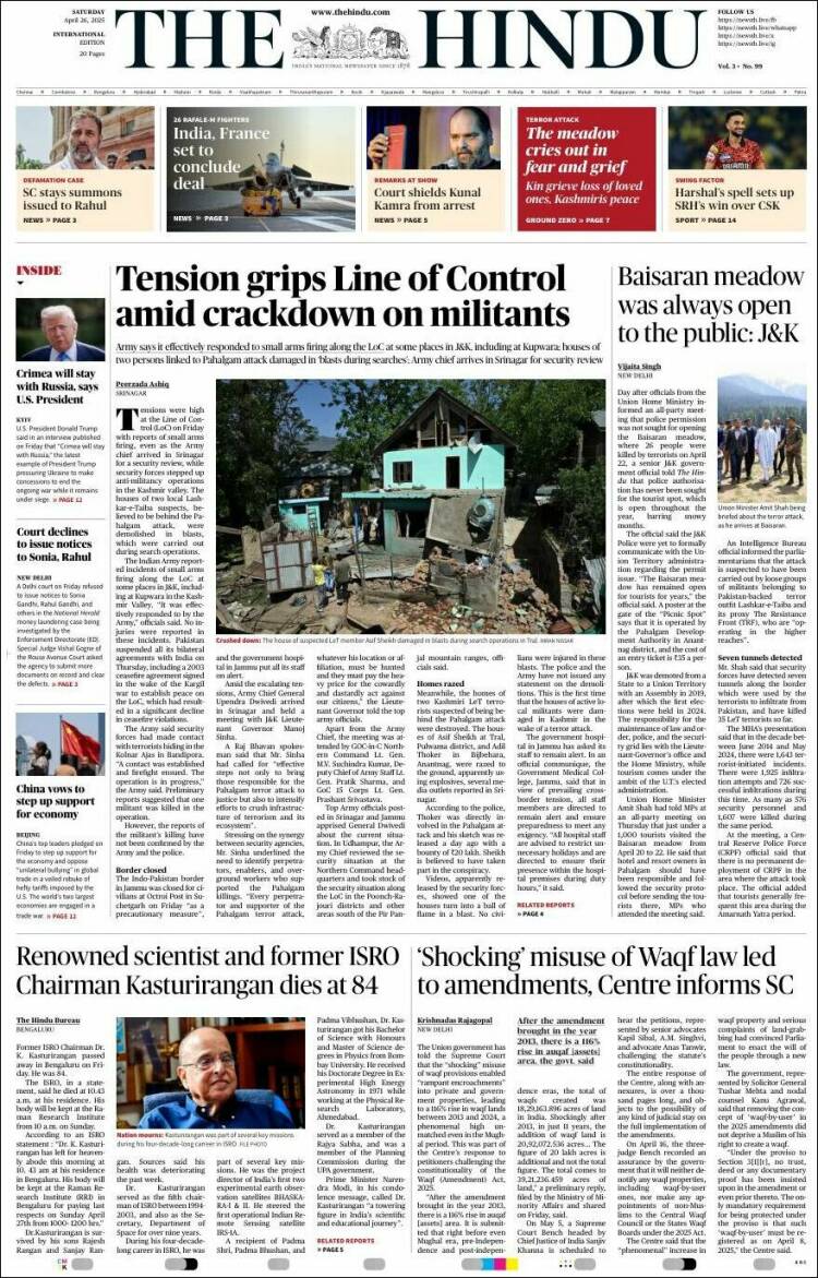 Portada de The Hindu (Inde)