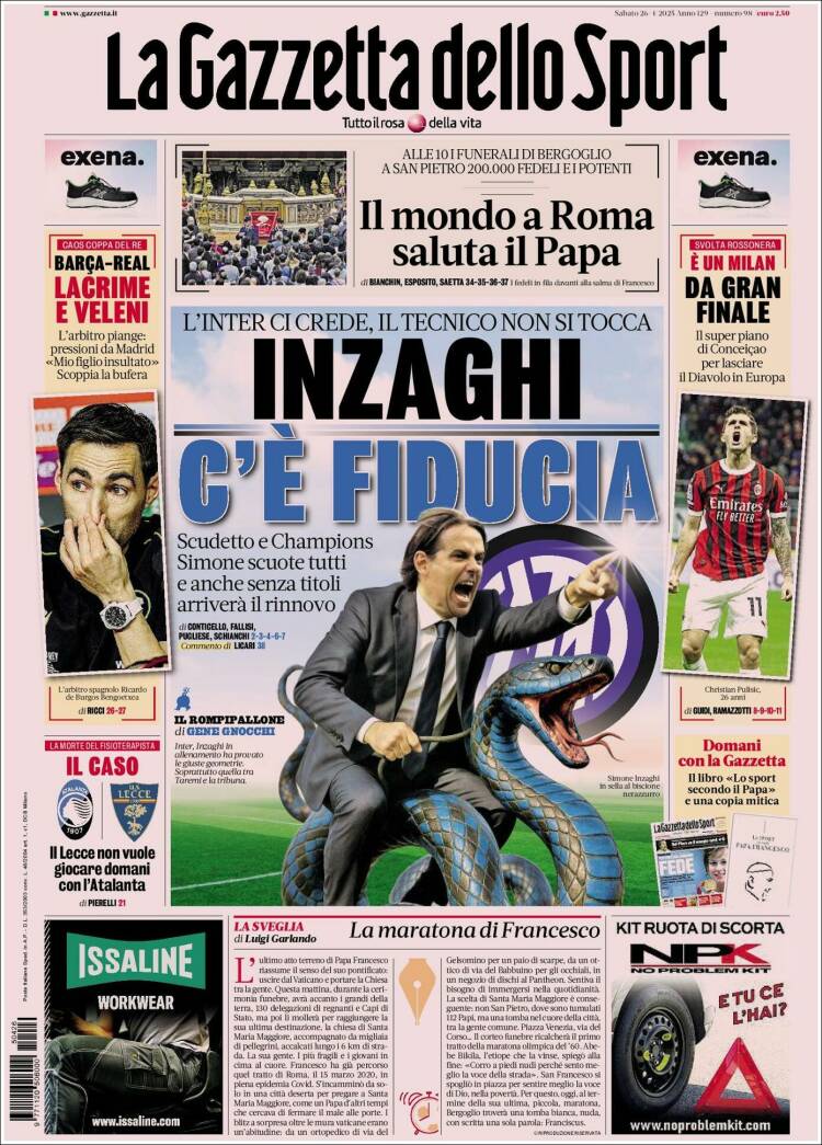 Portada de La Gazzetta dello Sport (Italia)