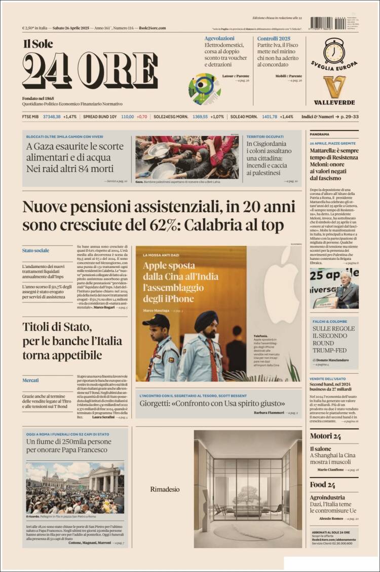 Portada de Il Sole 24 ORE (Italia)