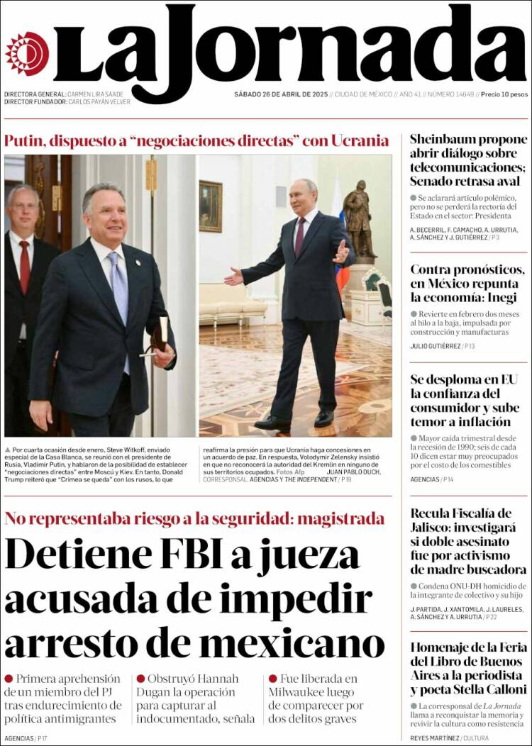 Portada de La Jornada (México)