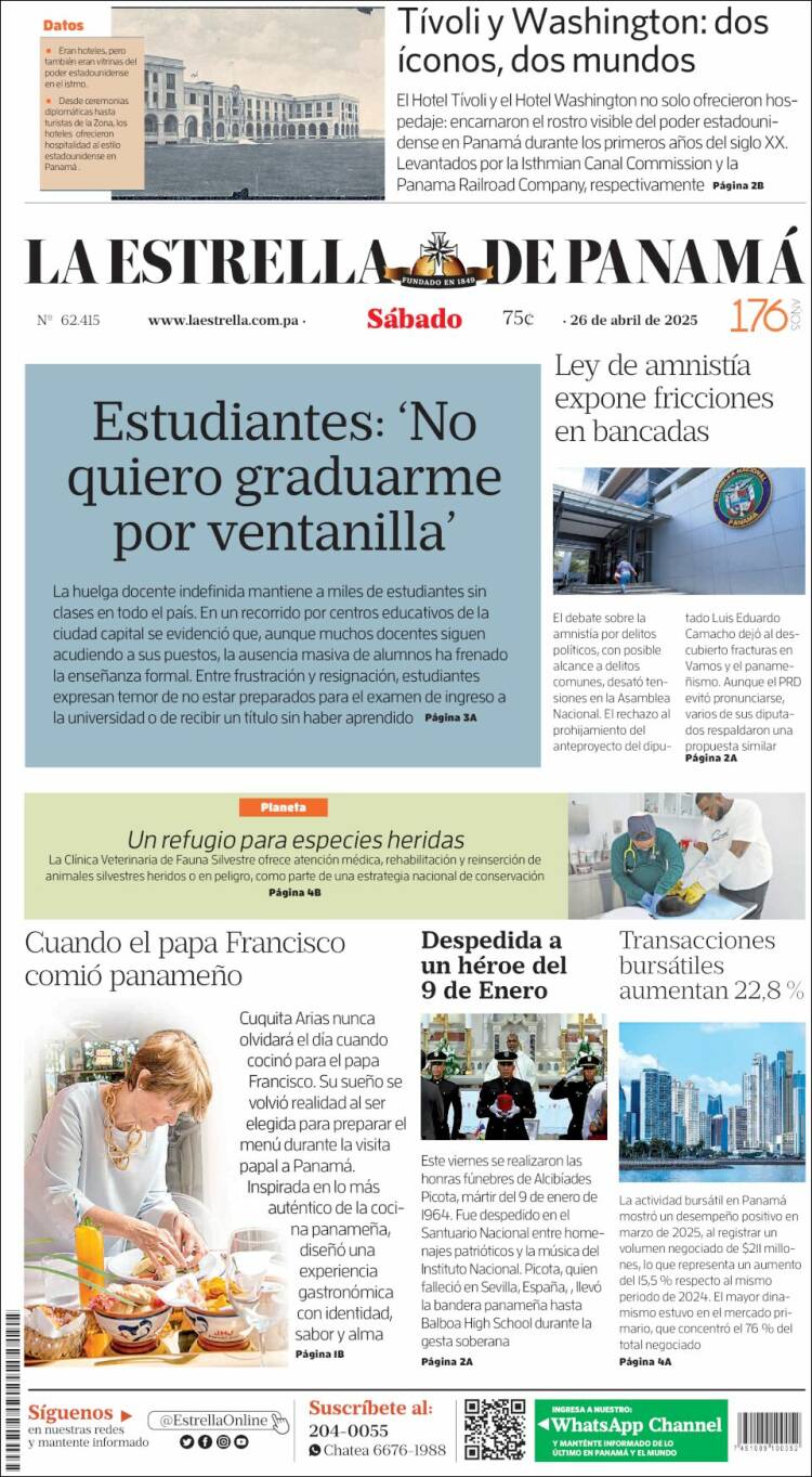 Portada de La Estrella de Panamá (Panam&aacute;)