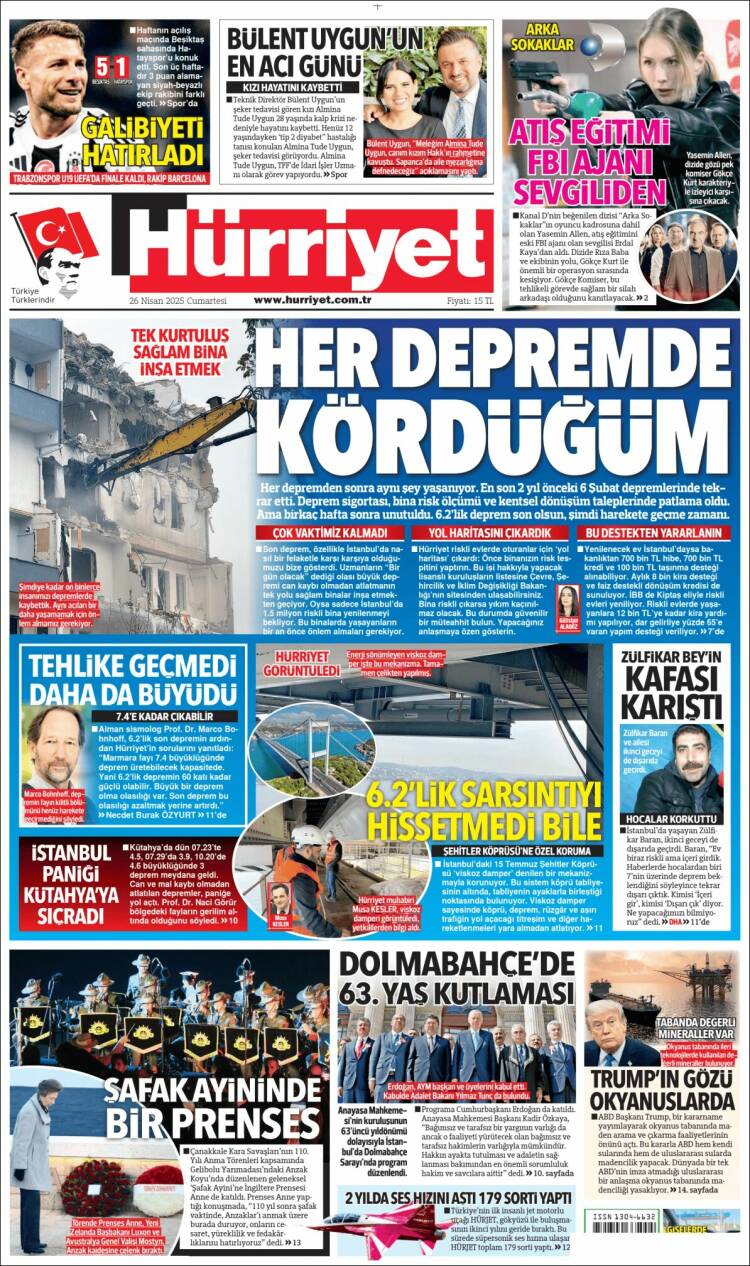 Portada de Hürriyet (Turqu&iacute;a)