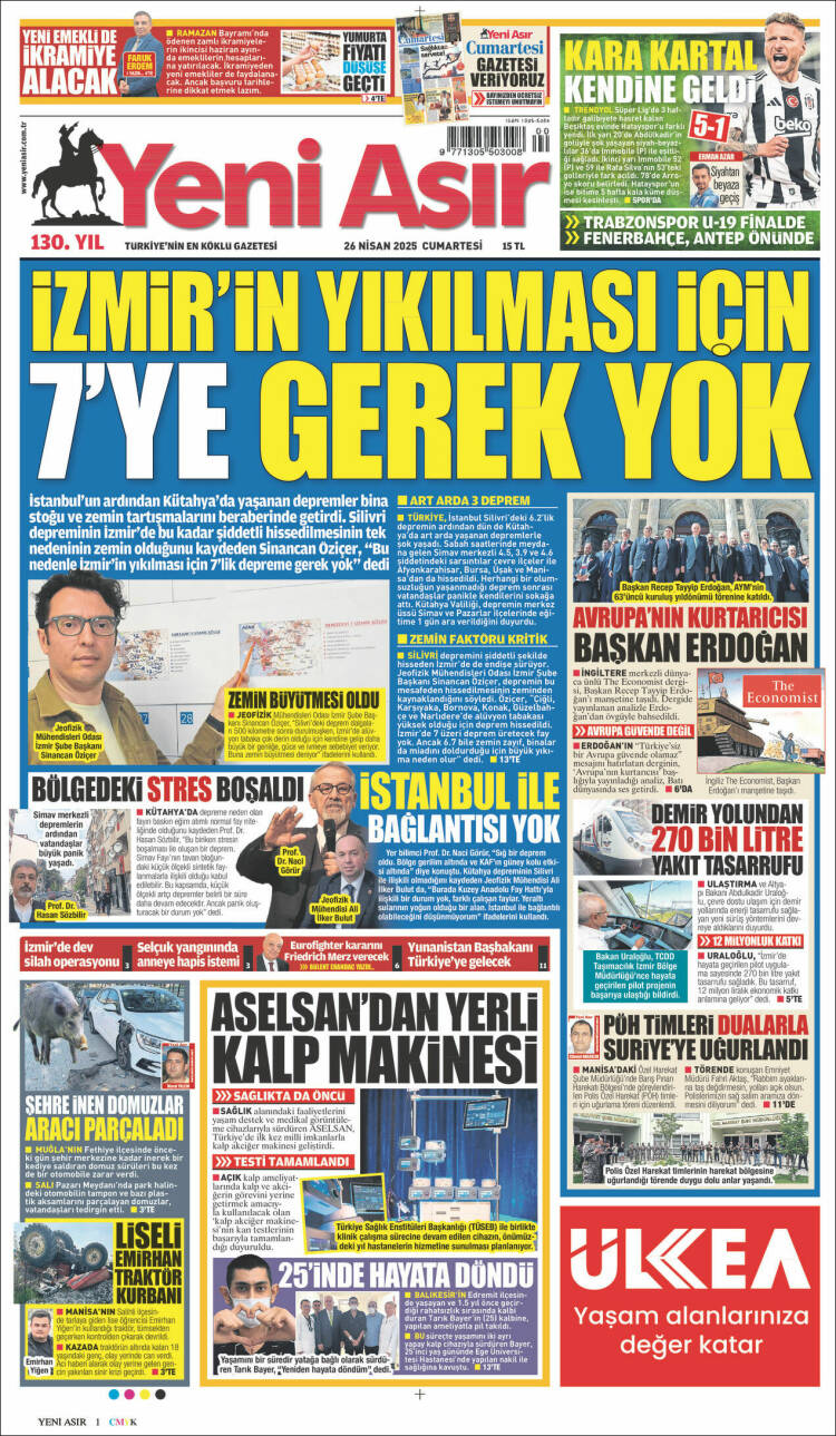 Portada de Yeni Asır (Turqu&iacute;a)