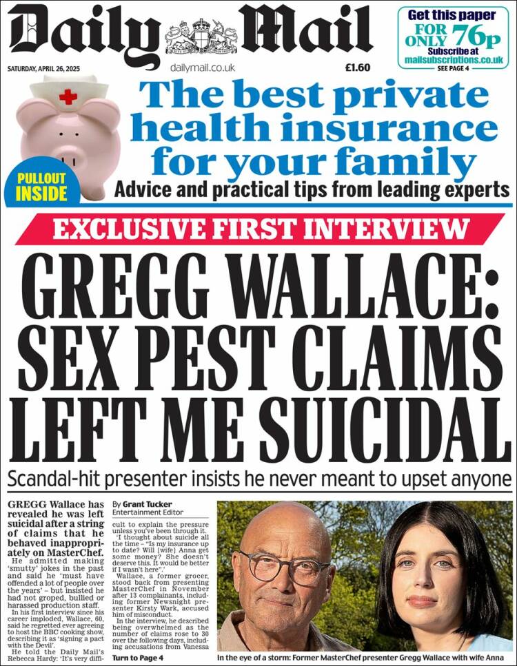Portada de Daily Mail (Reino Unido)