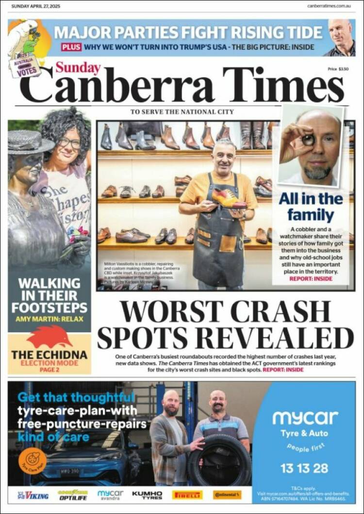 Portada de The Canberra Times (Australia)