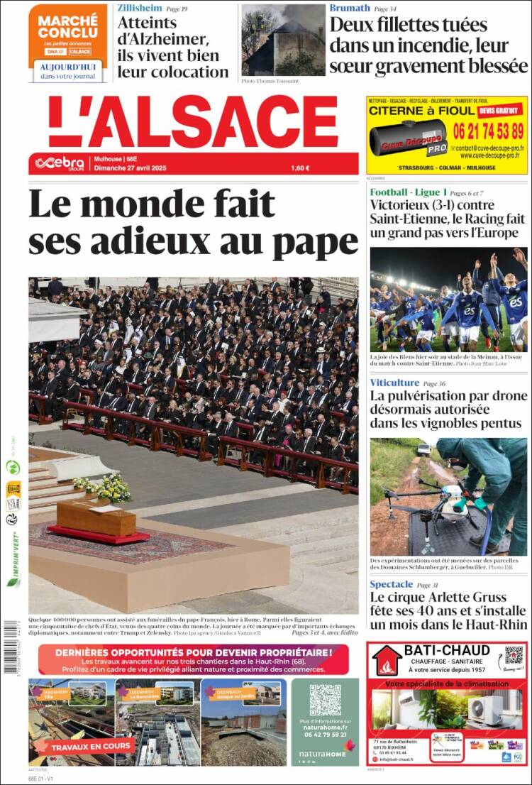 Portada de Journal L'Alsace (Francia)