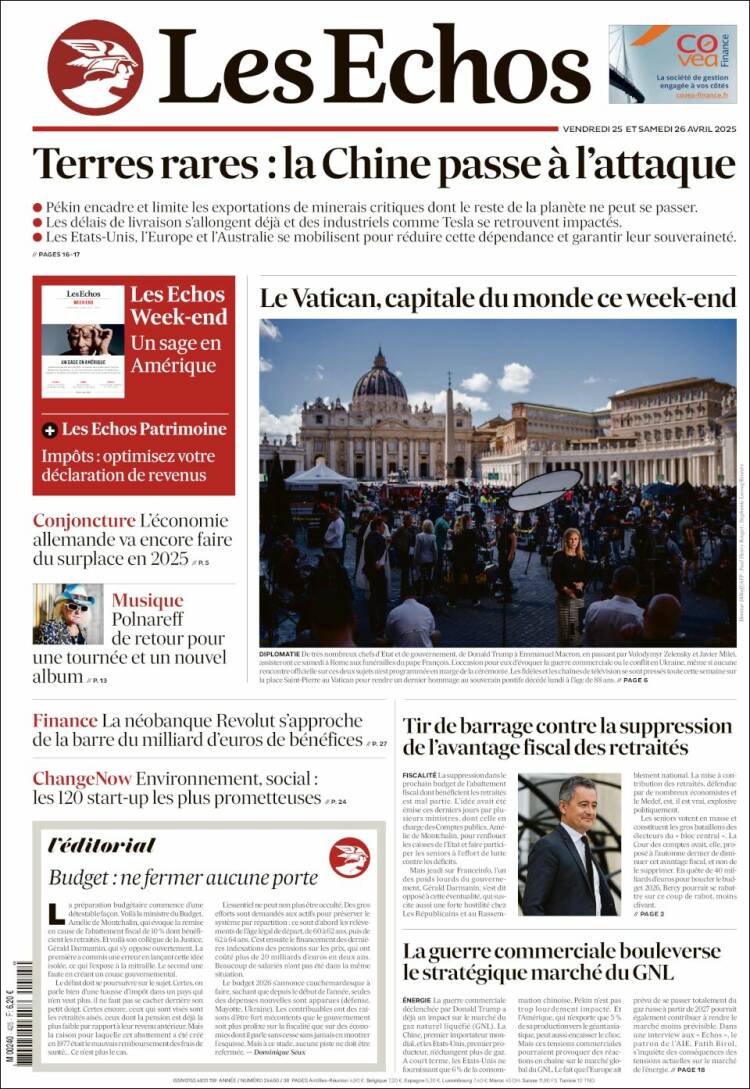 Portada de Les Echos (Francia)