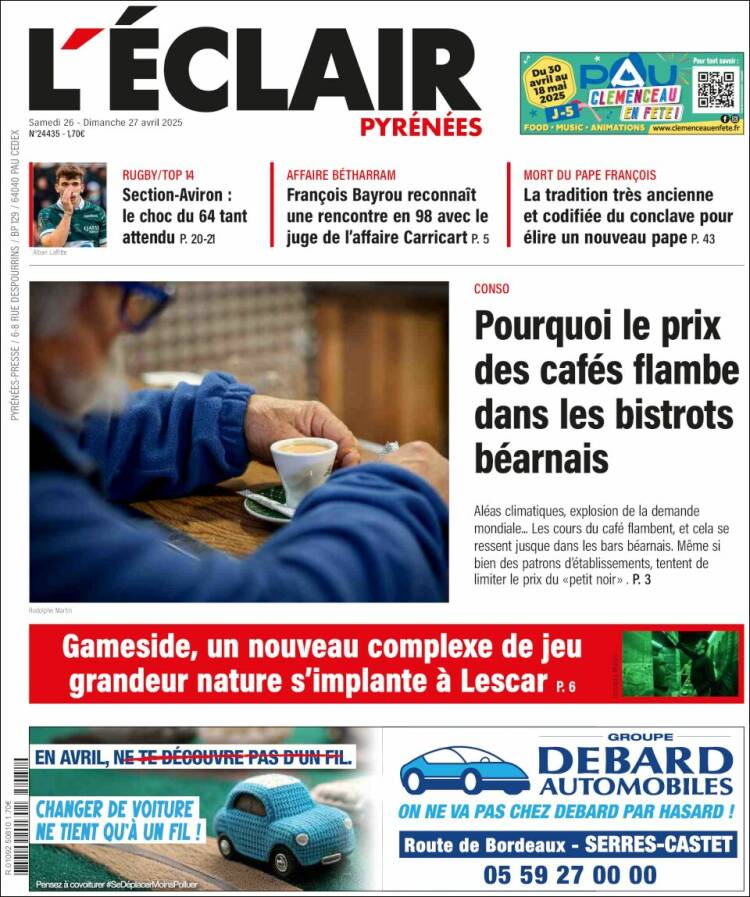 Portada de L'Eclair des Pyrénées (Francia)