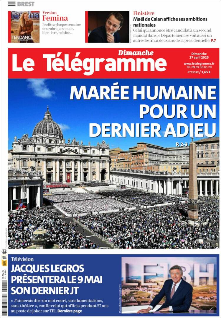 Portada de Télégramme (Francia)