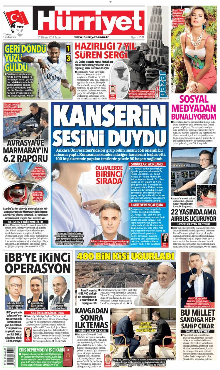 Portada de Hürriyet (Turqu&iacute;a)
