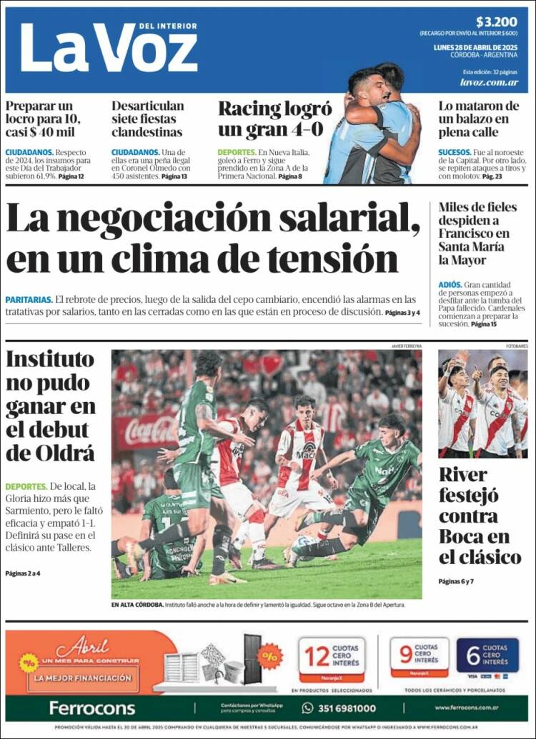 Portada de La Voz del Interior (Argentina)