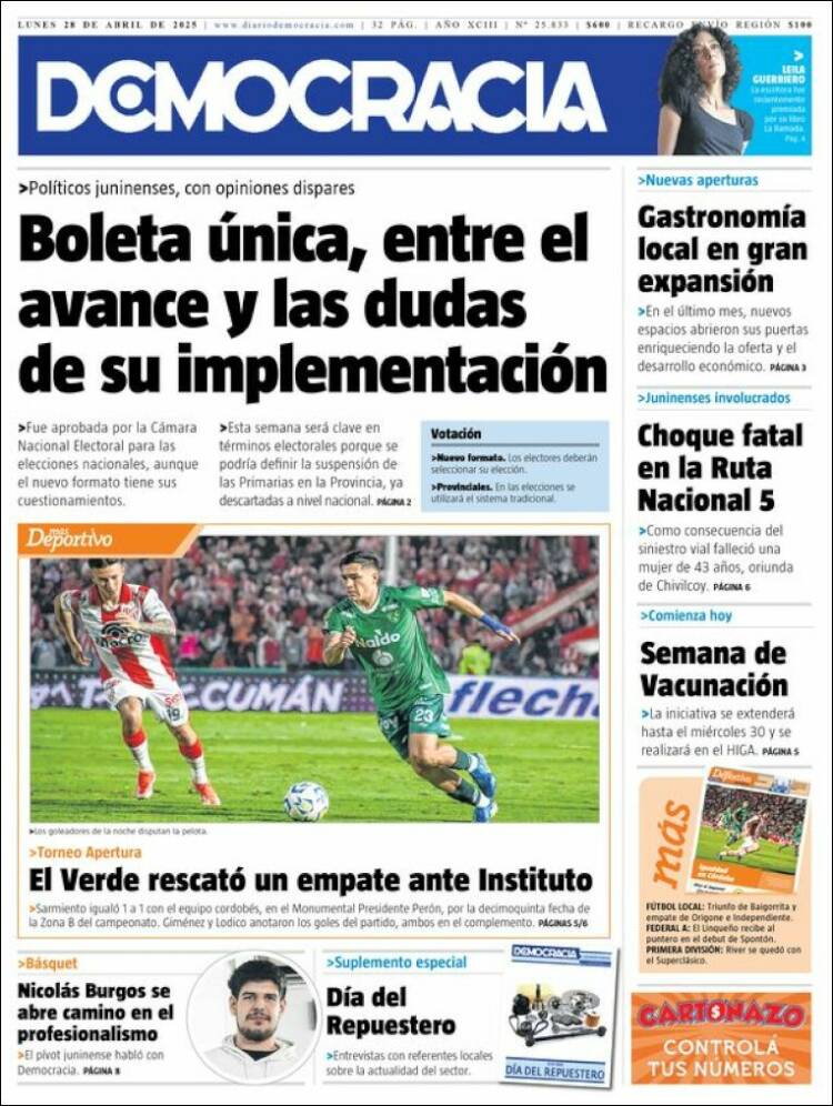 Portada de Diario Democracia (Argentina)