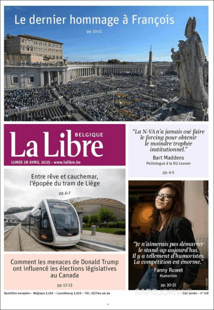 Portada de La Libre.be (B&eacute;lgica)