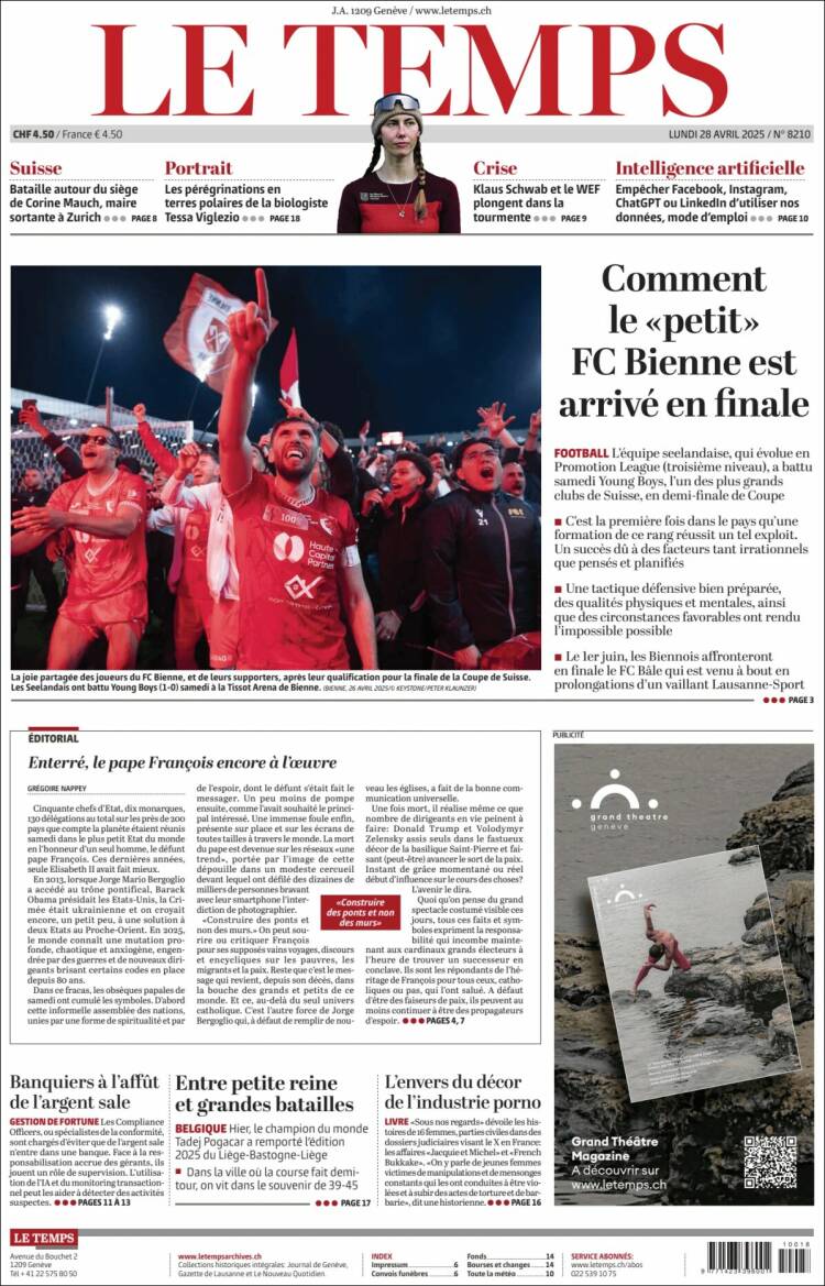 Portada de Le Matin (Suiza)