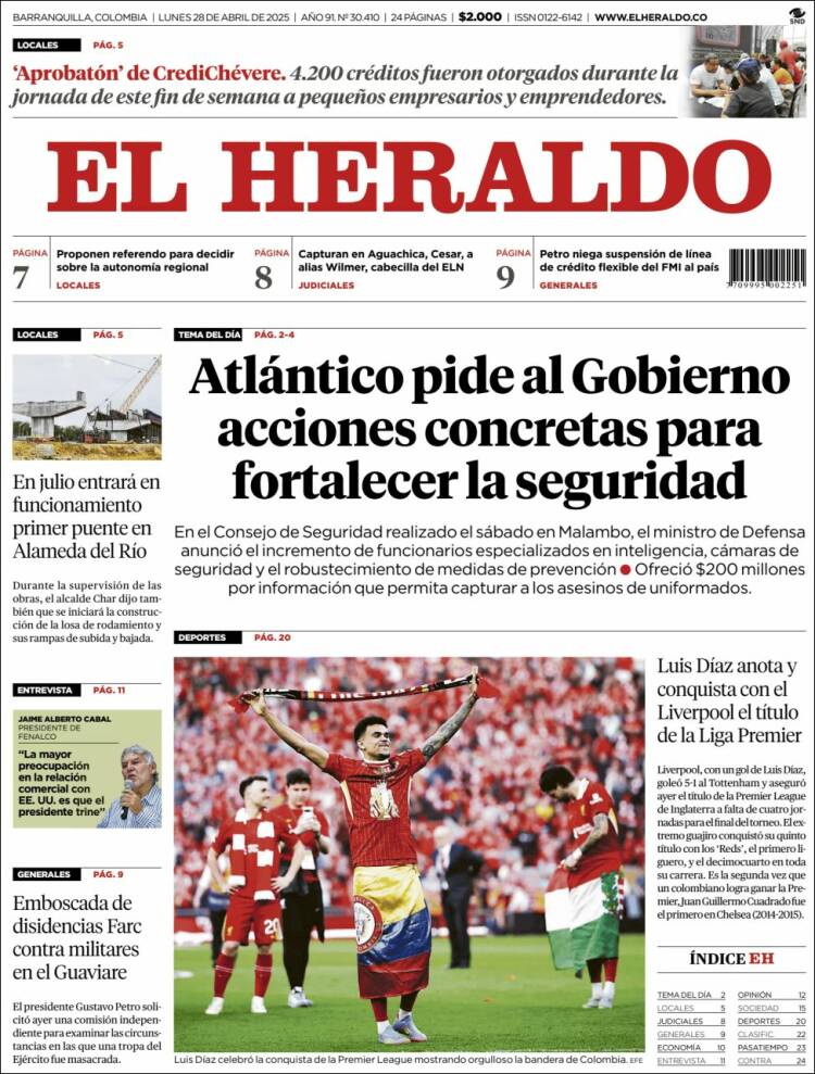 Portada de El Heraldo (Colombia)