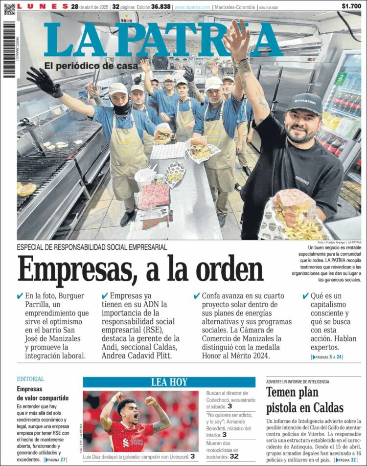 Portada de La Patria (Colombia)