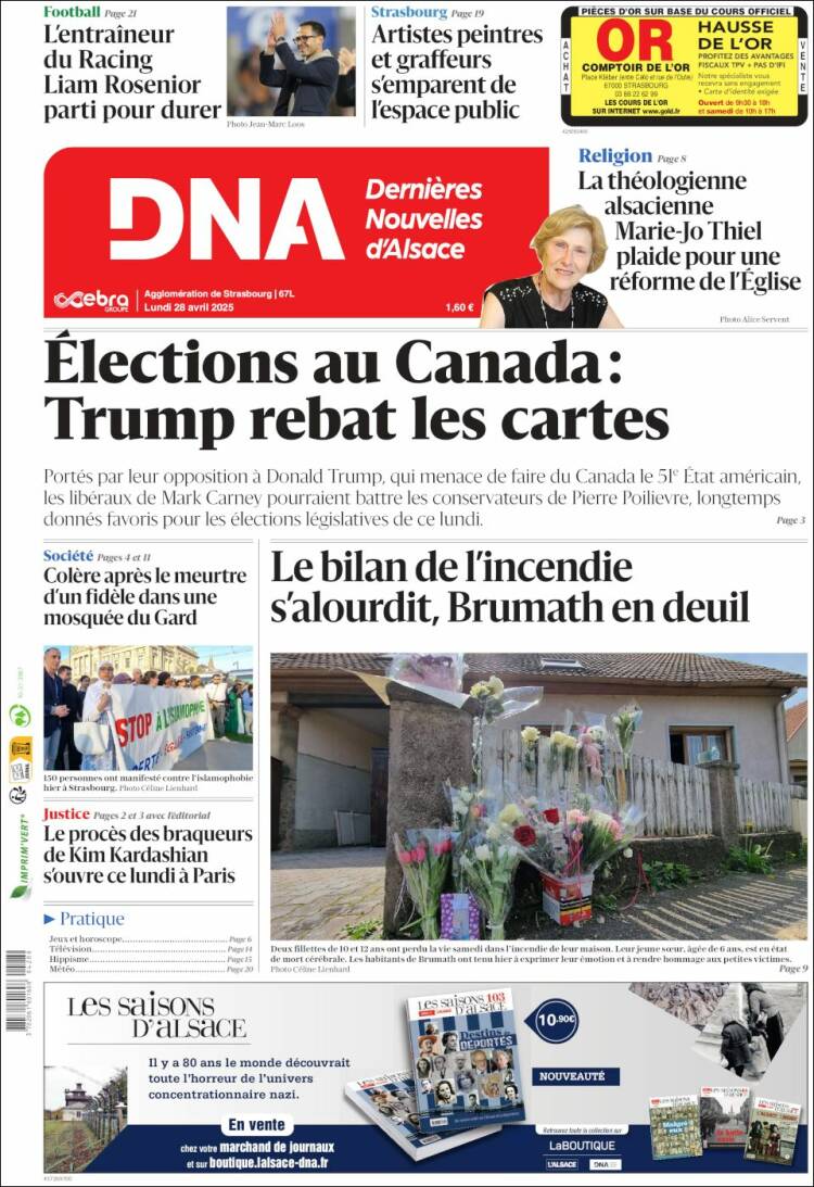 Portada de Les Dernières Nouvelles d'Alsace (Francia)