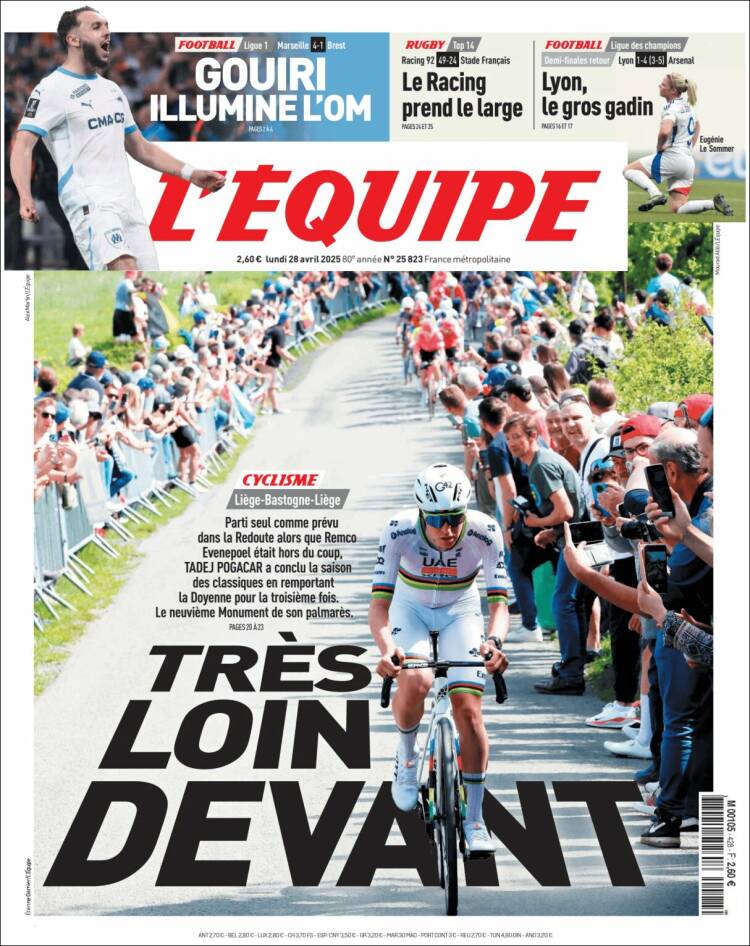 Portada de L'Equipe (Francia)