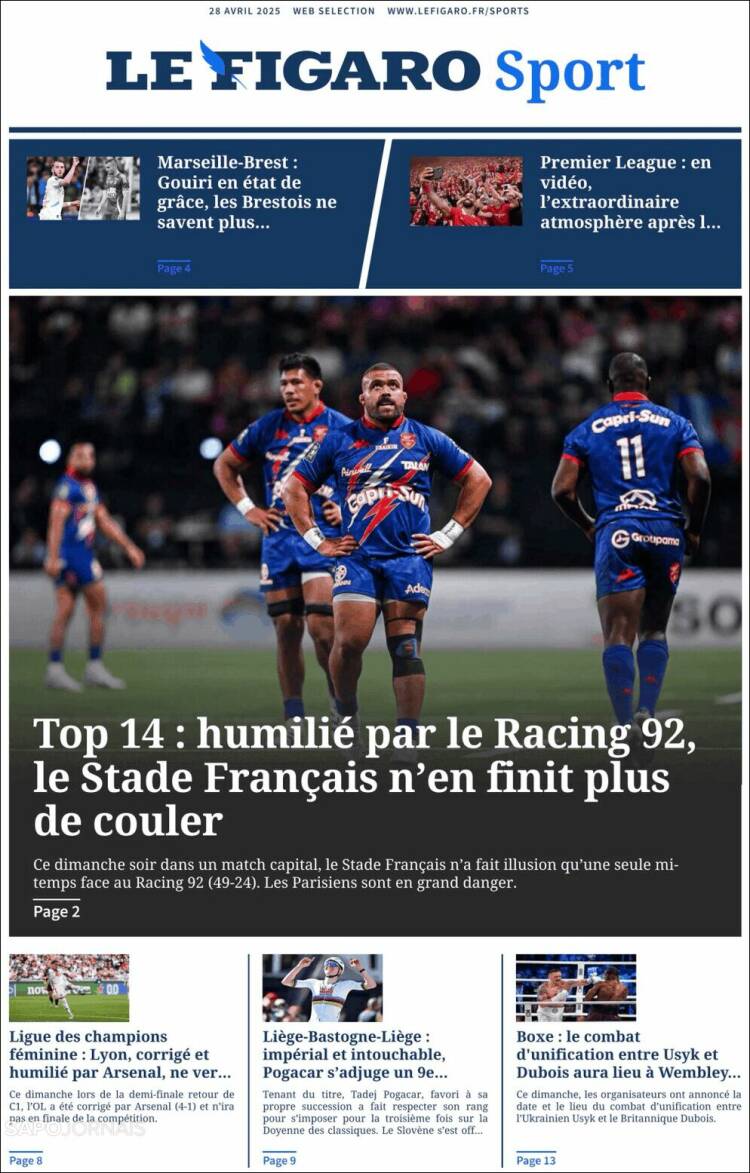 Portada de Le Figaro Sport (Francia)