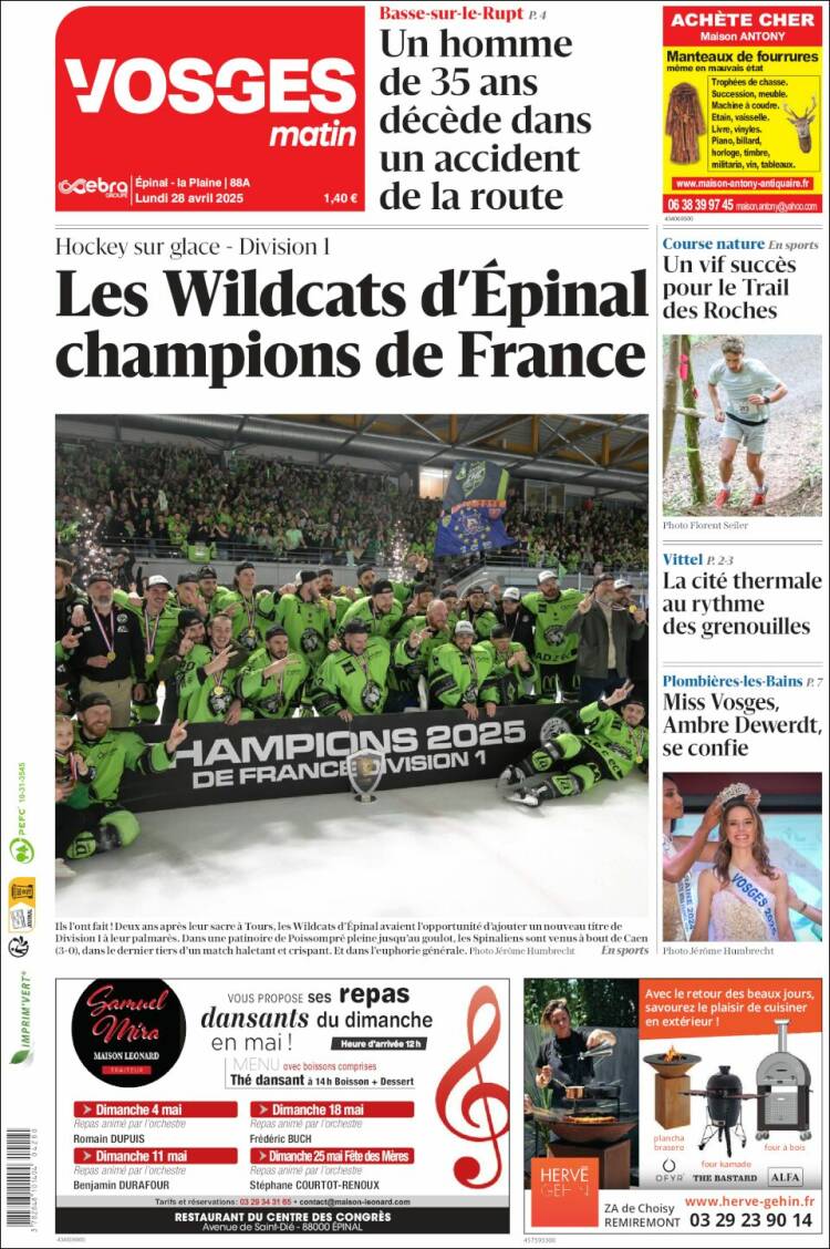 Portada de Vosges Matin (Francia)