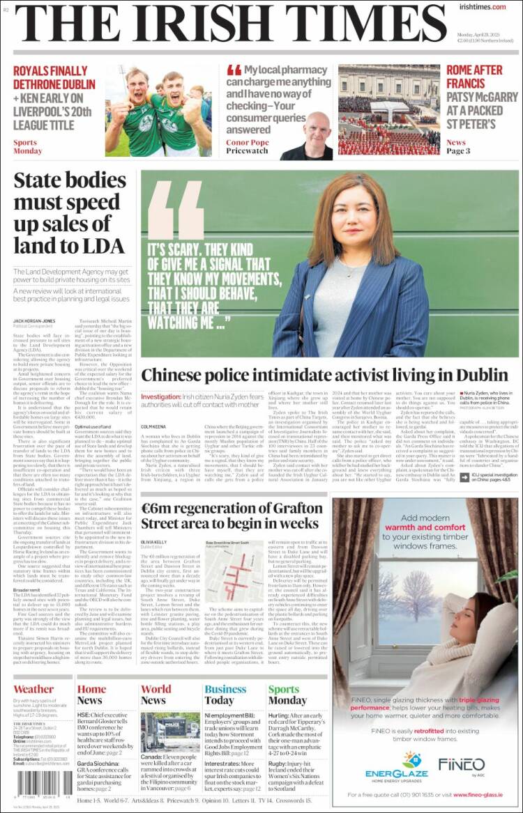 Portada de Irish Times (Irlanda)