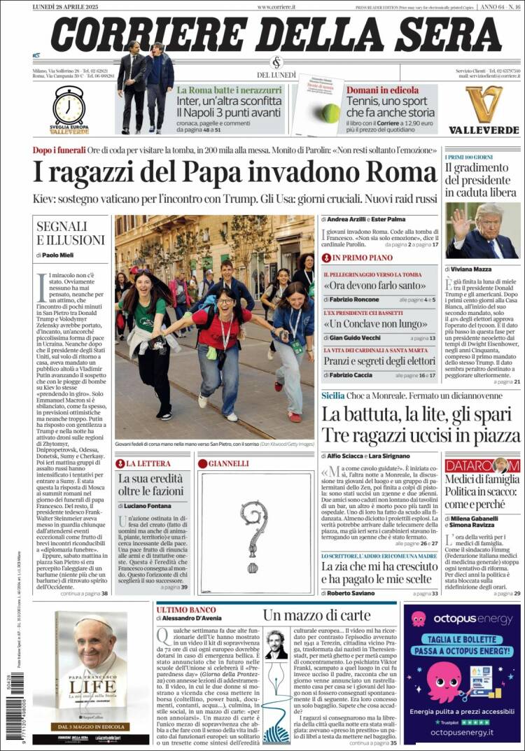 Portada de Corriere della Sera (Italia)