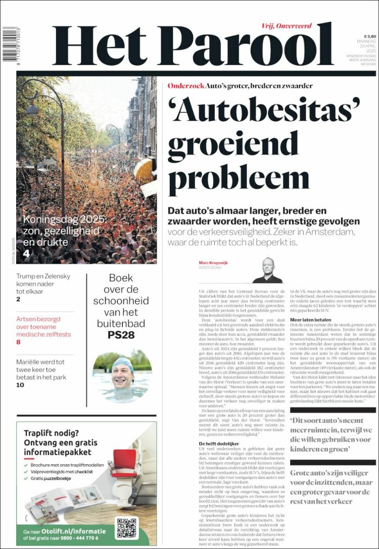 Portada de Het Parool (Pa&iacute;ses Bajos)