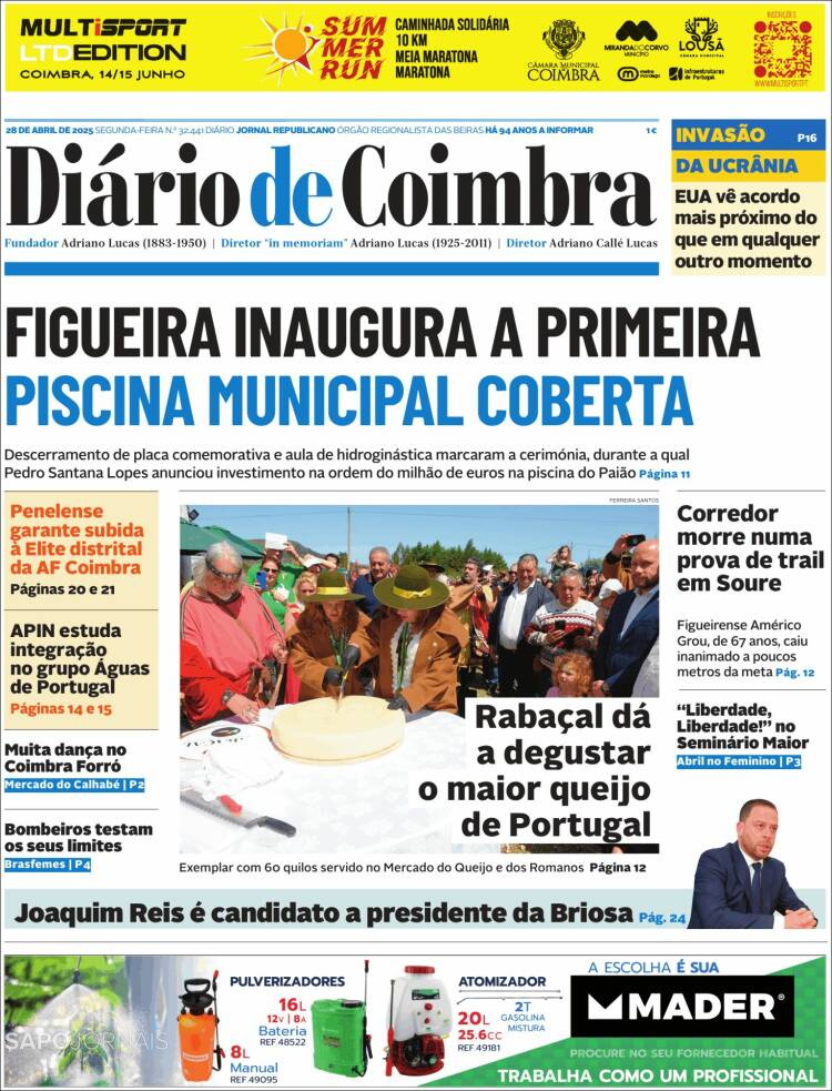Portada de Diário de Coimbra (Portugal)