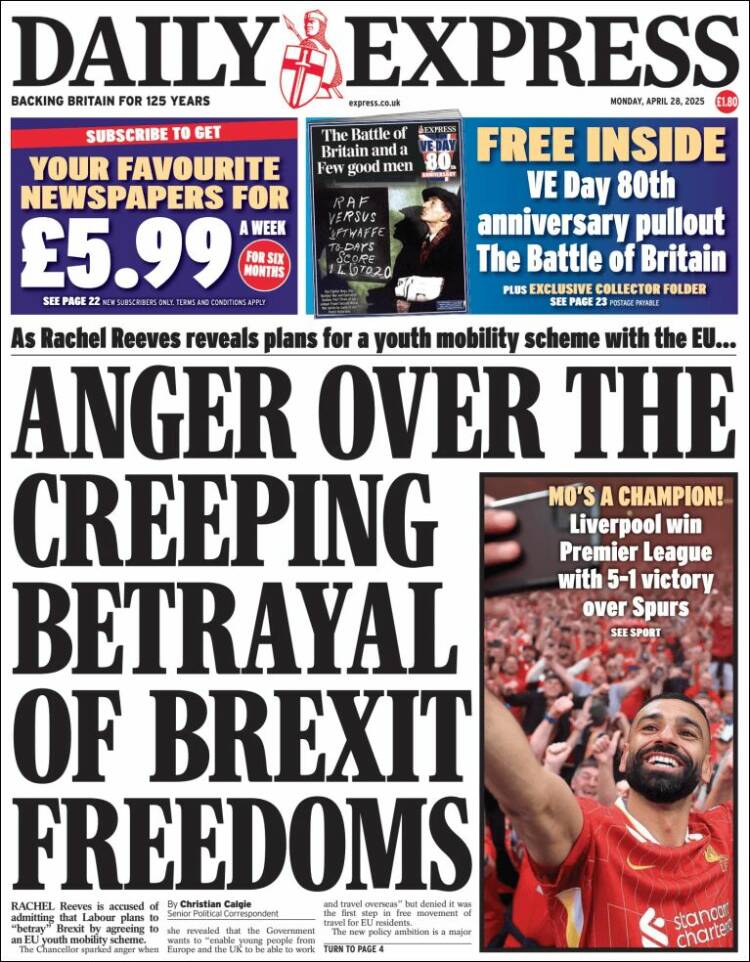 Portada de Daily Express (Reino Unido)