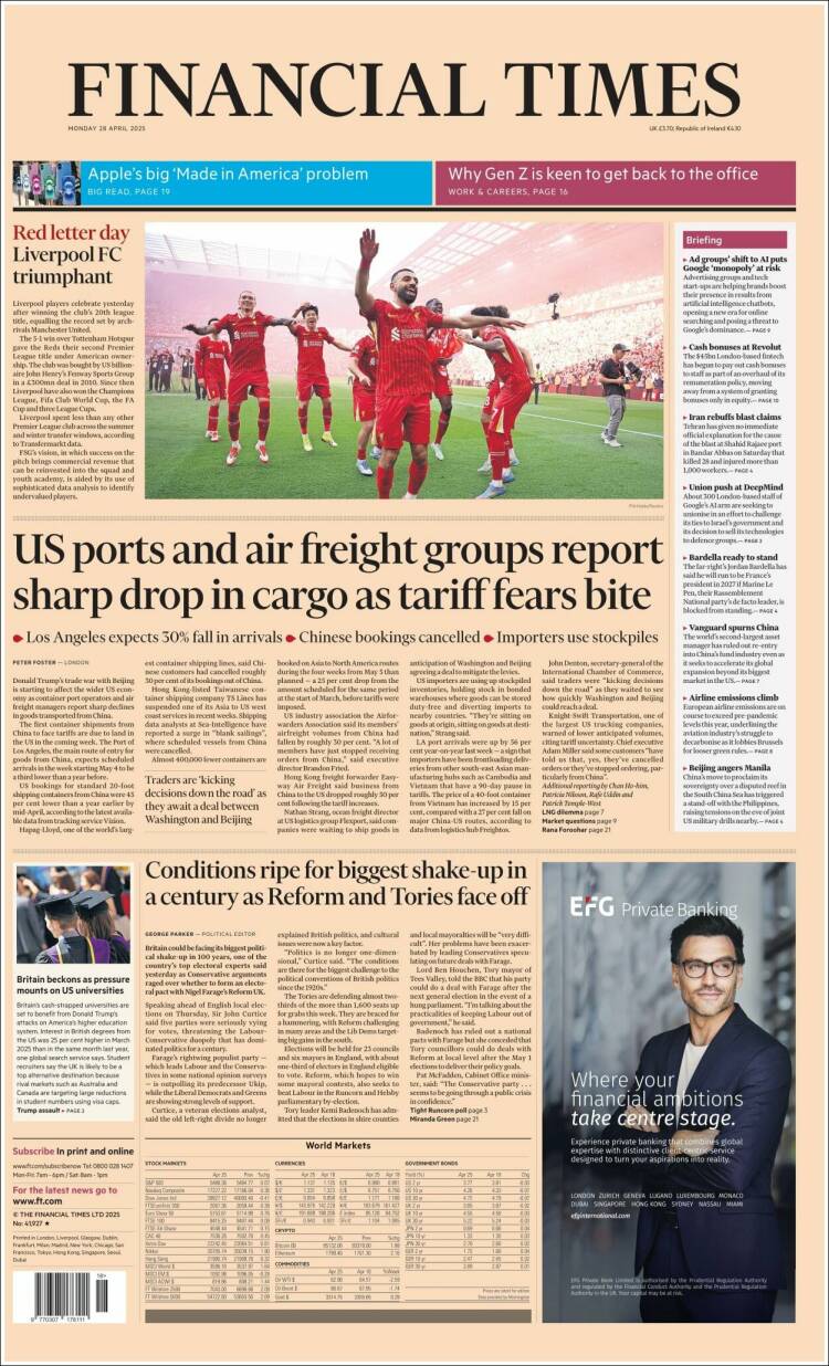 Portada de Financial Times (Reino Unido)