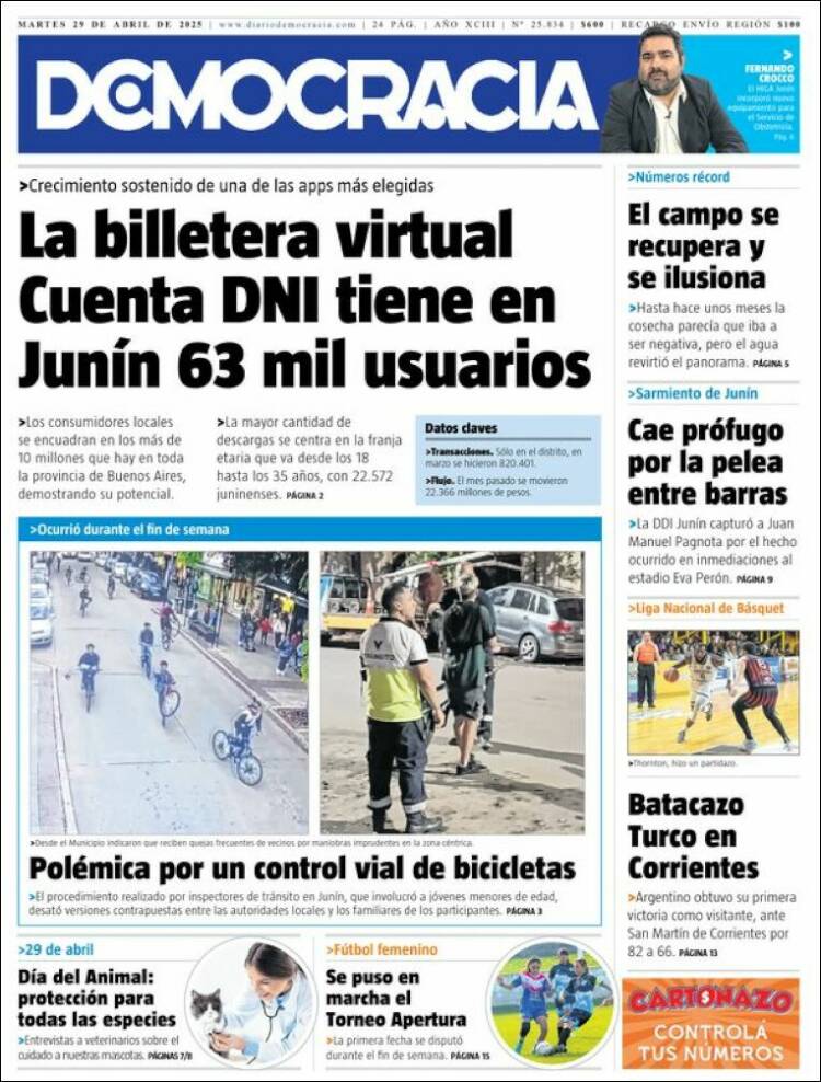Portada de Diario Democracia (Argentina)