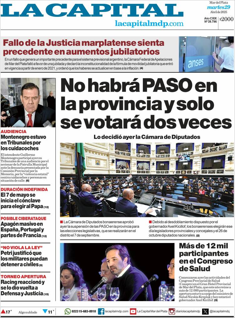 Portada de Diario La Capital - Mar del Plata (Argentina)