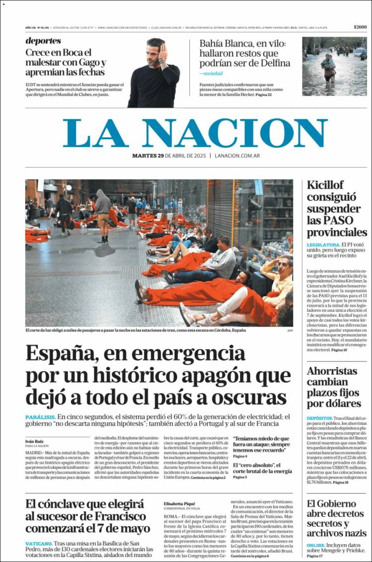 Portada de La Nación (Argentina)