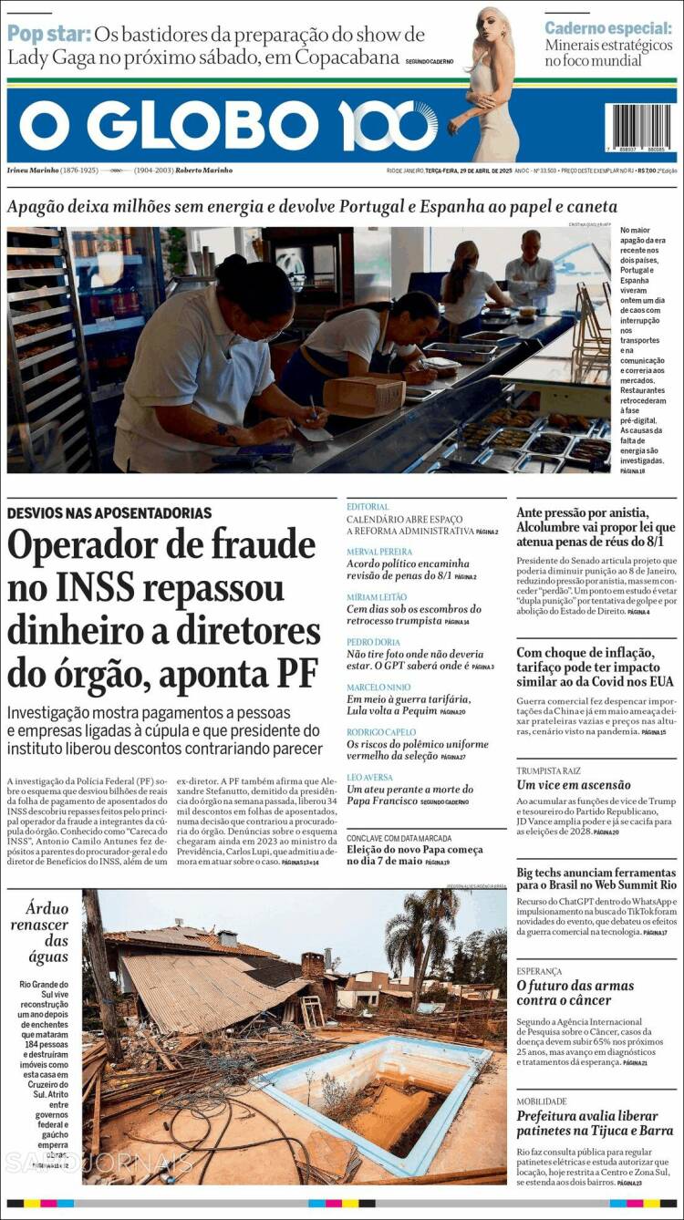 Portada de O Globo (Brasil)
