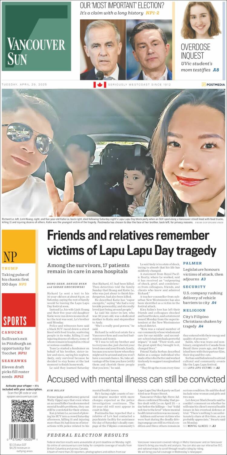 Portada de The Vancouver Sun (Canadá)