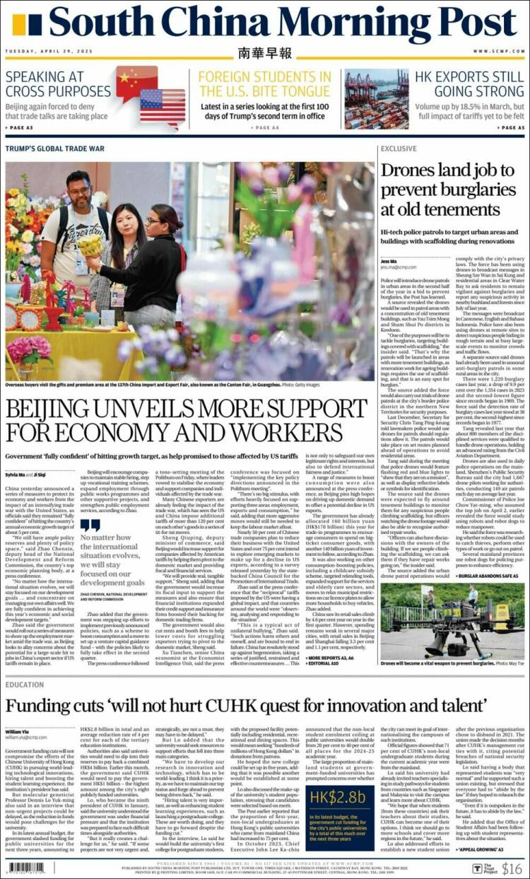 Portada de South China Morning Post (China)
