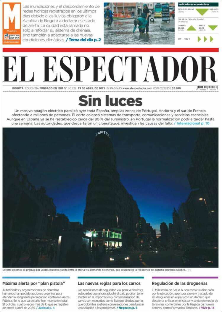 Portada de El Espectador (Colombia)