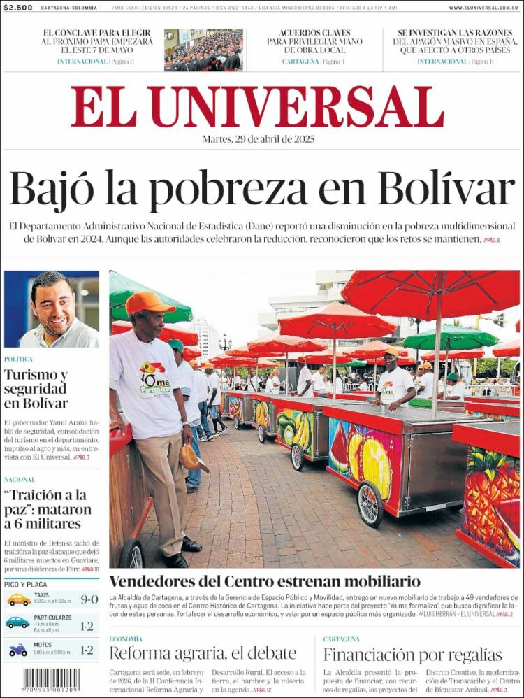 Portada de El Universal (Colombia)