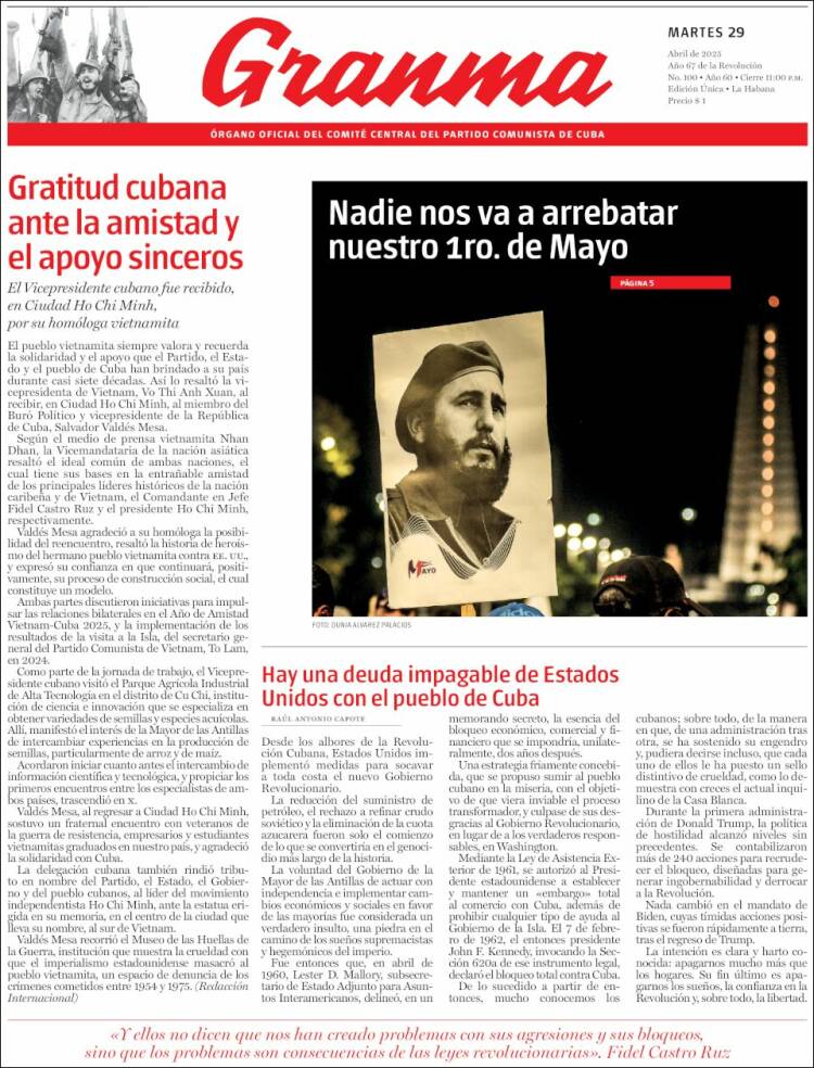 Portada de Granma (Cuba)
