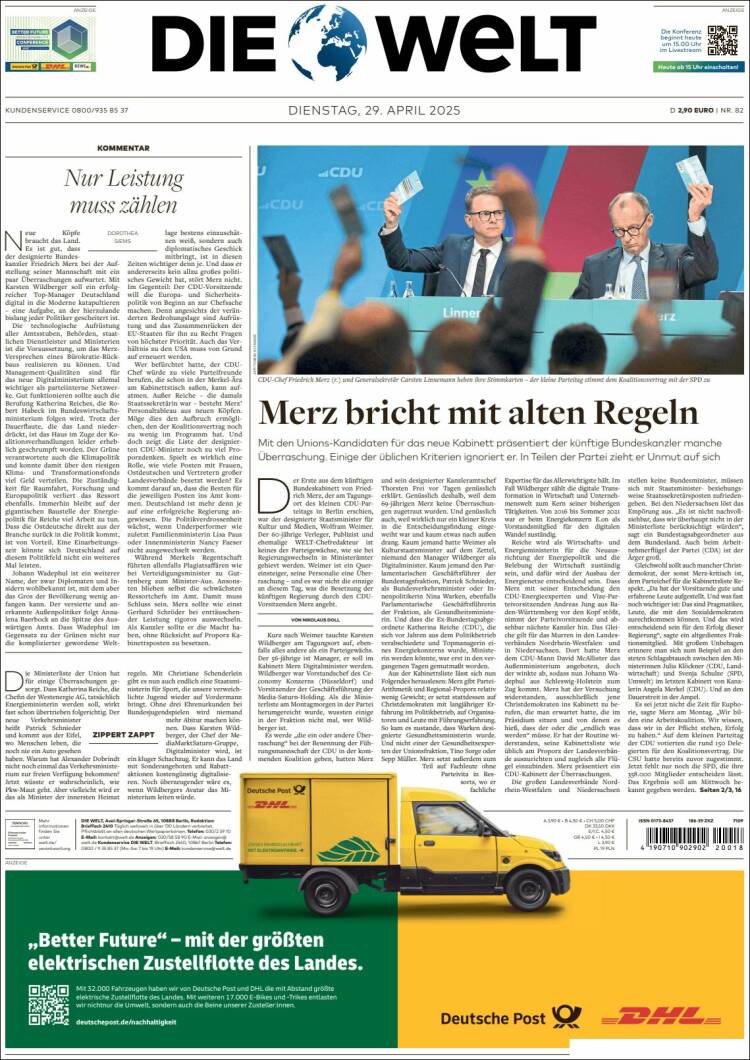 Portada de Die Welt (Alemania)