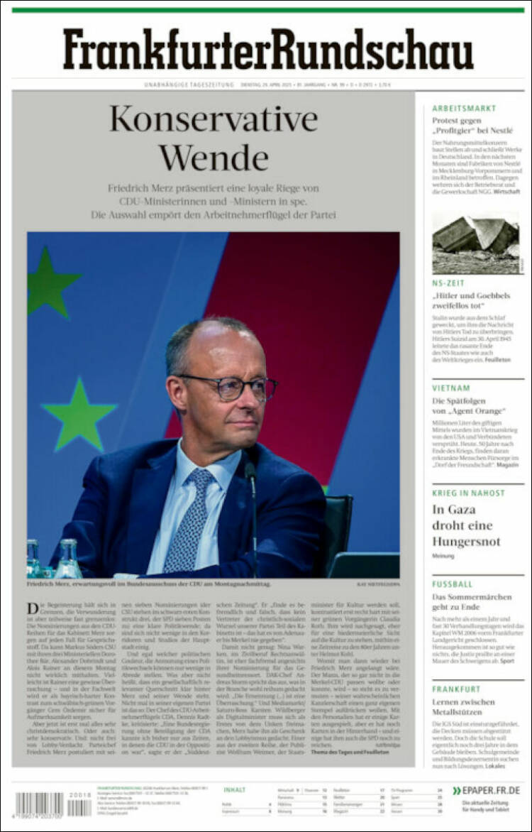 Portada de Frankfurter Rundschau (Alemania)