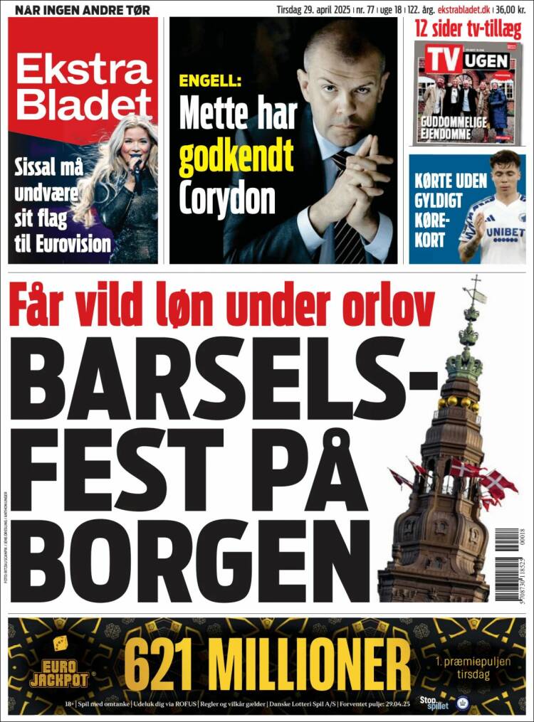 Portada de Ekstra Bladet (Dinamarca)