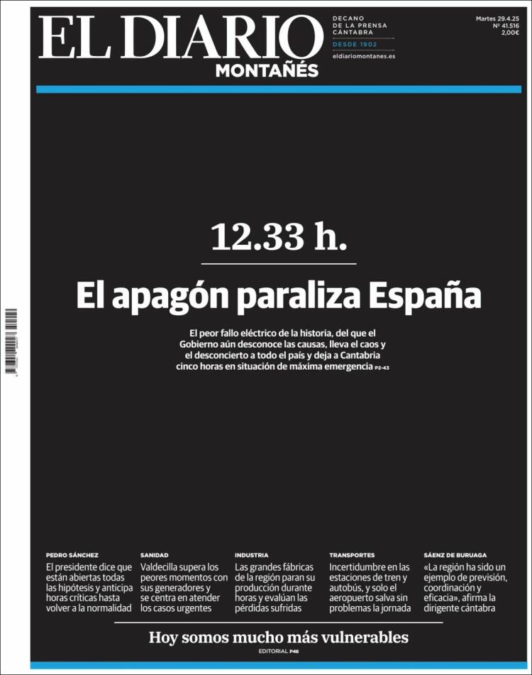 Portada de El Diario Montañés (España)