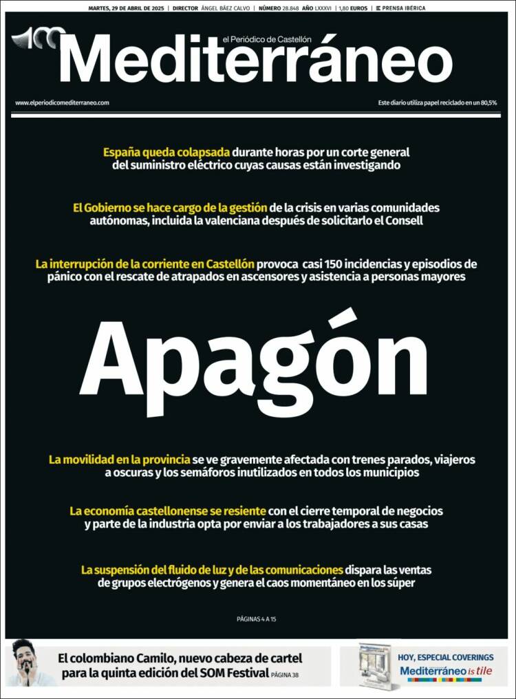 Portada de El Periódico Mediterraneo (España)