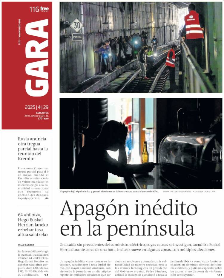 Portada de Gara (España)