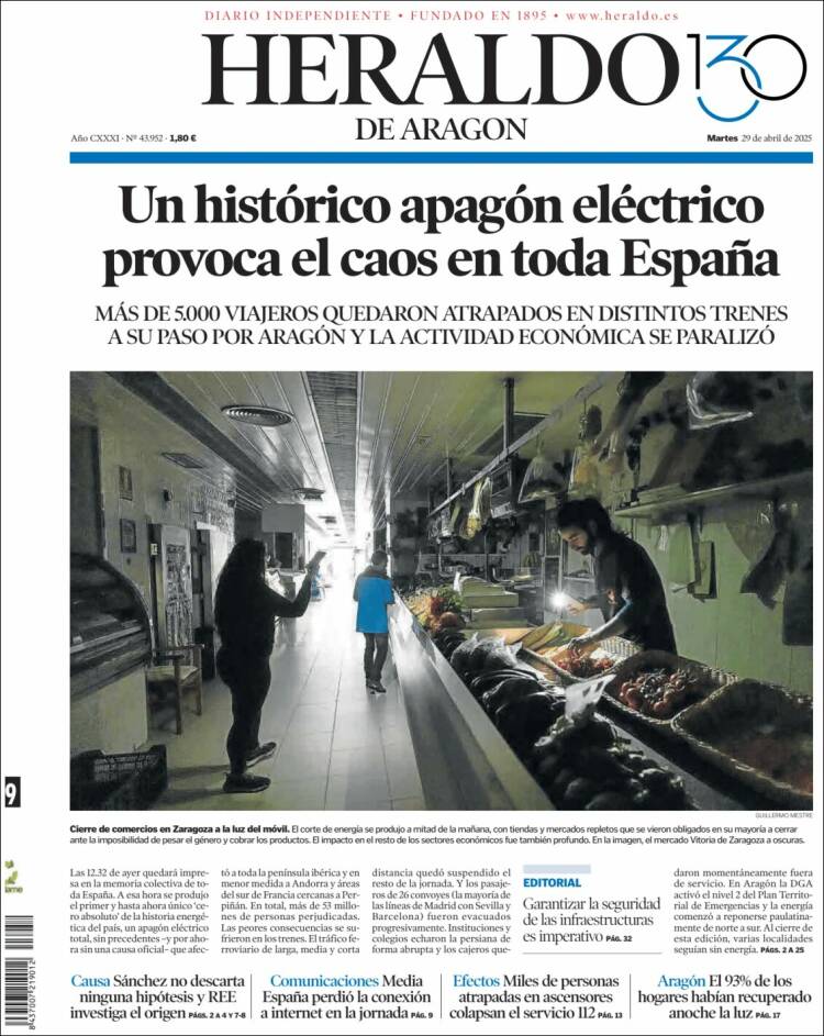 Portada de Heraldo de Aragón (España)