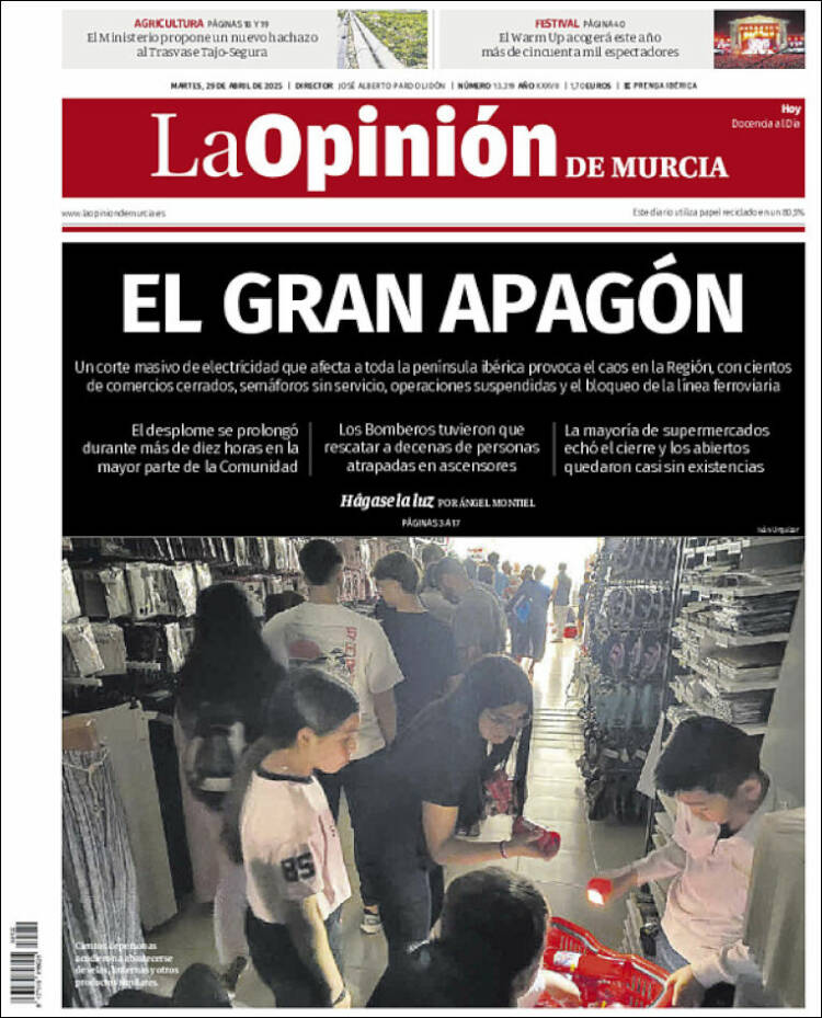 Portada de La Opinión de Murcia (España)